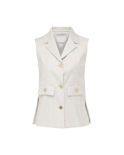 Max Mara Jassen ,Linnen Caroline Vest Met Metalen Knopen in het White
