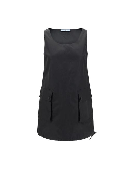 Prada Nylon Mini-Jurk Met Opgestikte Zakken in het Black