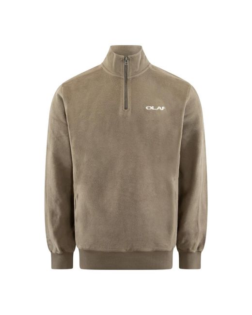 Olaf Hussein Hoodies & Sweatvesten ,Bruin ,Zip Mock Drift Jas in het Brown voor heren