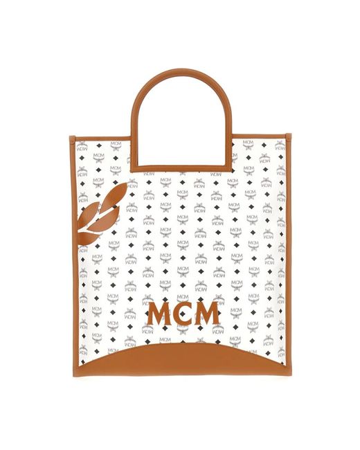 MCM Brown Xl bedruckte nappa-leder einkaufstasche