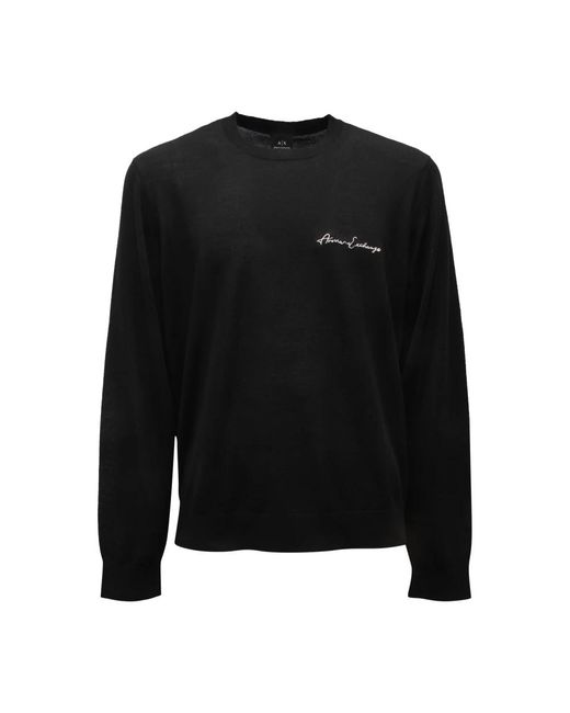 Armani Wool Blend Crew Neck Sweater in het Black voor heren