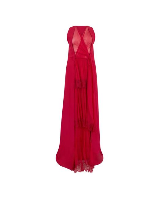 Alberta Ferretti Lange Jurk Met Ruches in het Red