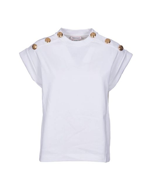 Alexander McQueen White Weiße logo t-shirt mit knöpfen,t-shirts