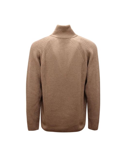 Brooksfield Halbzip Wollmischpullover in Brown für Herren