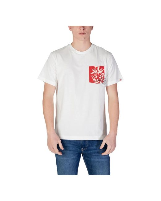 Replay Bedrucktes baumwoll-t-shirt mit kurzen ärmeln in White für Herren