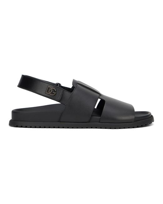 Dolce & Gabbana Schoenen ,Zwart ,Leer Gladde Leren Sandalen in het Black voor heren