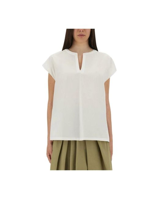 Aspesi Overhemden ,Wit ,Katoen Katoenen Poplin T-Shirt Met V-Hals in het White