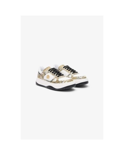 Roberto Cavalli White Sneaker Mit Leopardenmuster Und Monogramm Rc