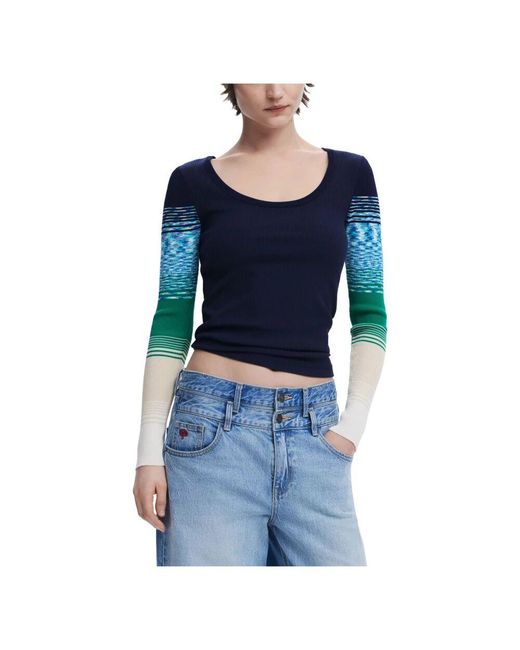 Desigual Blue Buntes Langarm-T-Shirt Für Frauen