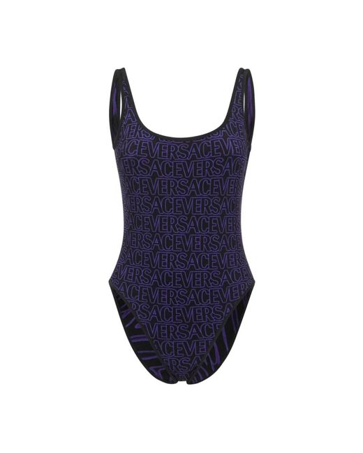 Versace Blue Einteiliger Badeanzug Mit Logo
