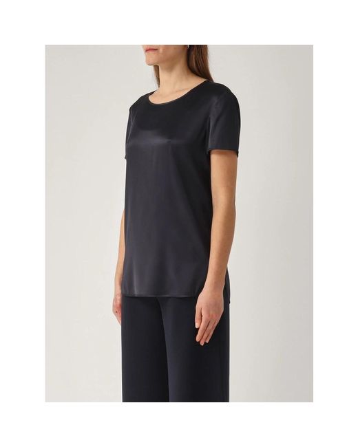 Max Mara Black Blaue Seidenstretch-Bluse Cortona