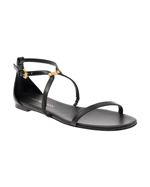 McQueen Black Flat Sandals