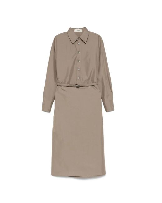 Fendi Kleedjes ,Bruin ,Katoen Taupe Bruine Overhemdjurk Met Riem in het Natural