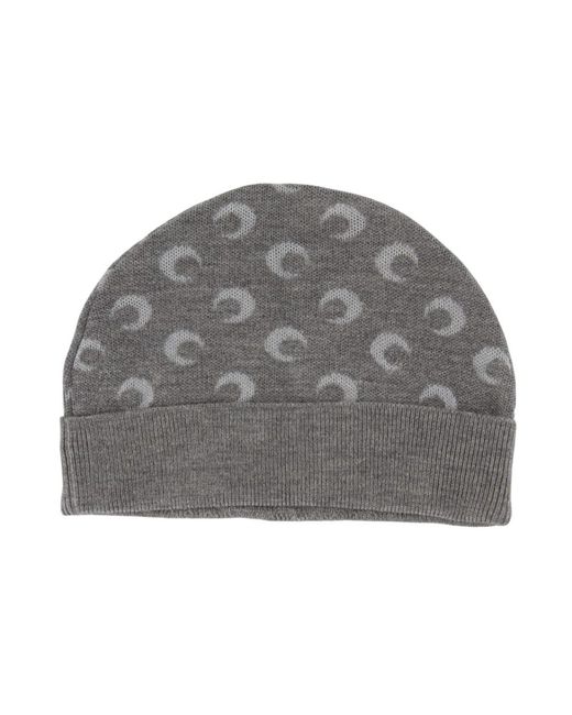 MARINE SERRE Gray Moon Jacquard Beanie