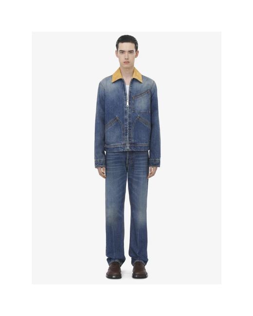 McQueen Jassen ,Blauw ,Denim Blauwe Suède Kraag Denim Jack in het Blue voor heren