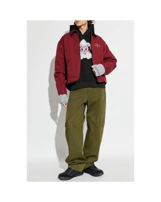 KENZO Jassen ,Rood ,Katoen Winter Holidays Embroidered Utility Jacket voor heren