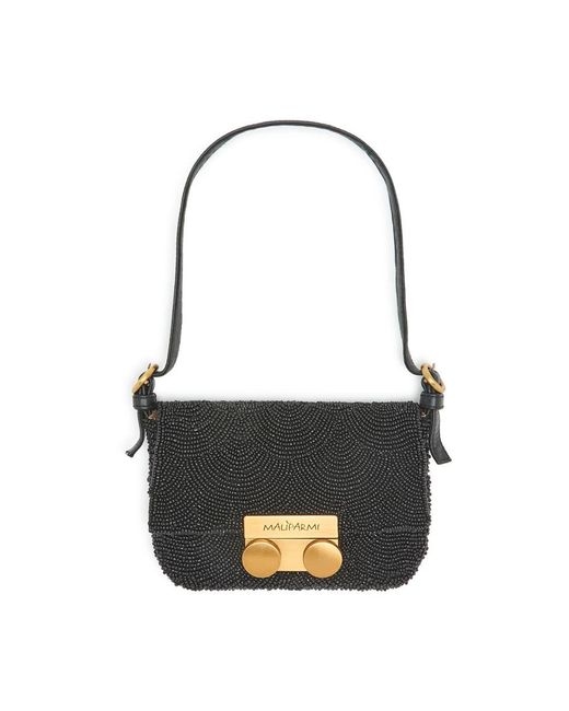 Maliparmi Black Handbestickte mini-schultertasche mit perlen