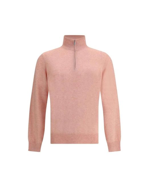 Brunello Cucinelli Kaschmir Hoher Kragen Reißverschluss Pullover in Pink für Herren