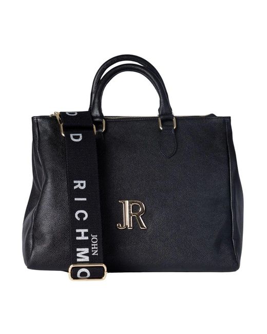 John Richmond Black Schwarze Lederhandtasche Mit Reißverschluss