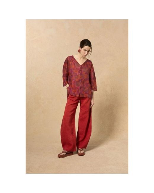 Cortana Overhemden ,Rood ,Watercolour Print Blouse Met V-Hals in het Red