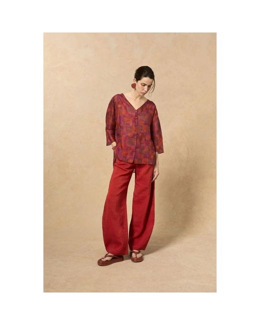 Cortana Overhemden ,Rood ,Watercolour Print Blouse Met V-Hals in het Red