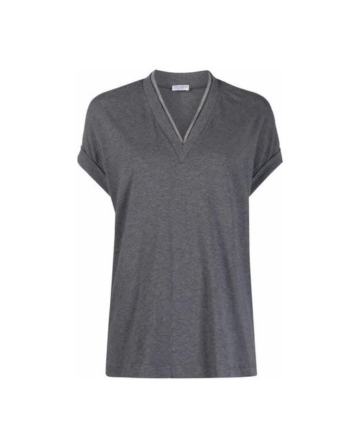 Brunello Cucinelli Gray V-Ausschnitt Pullover