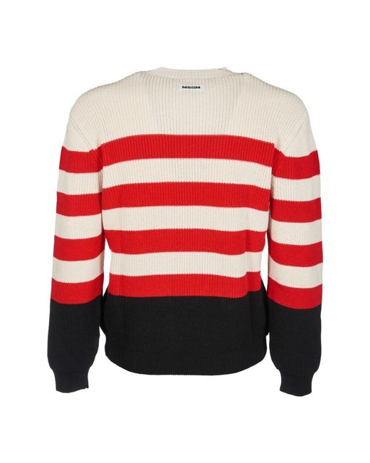 MSGM Beiger Gestreifter Pullover in Red für Herren