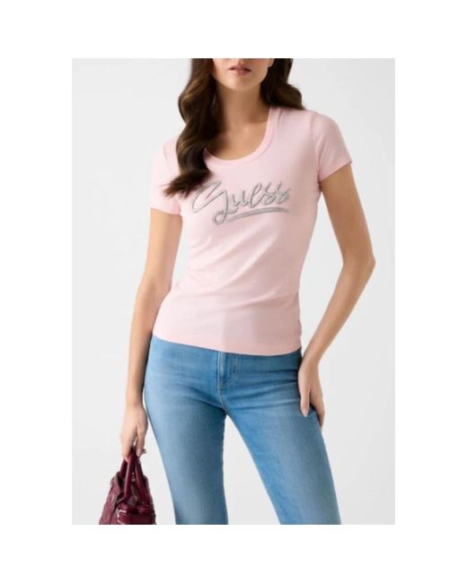 Guess Script Tee in het Pink