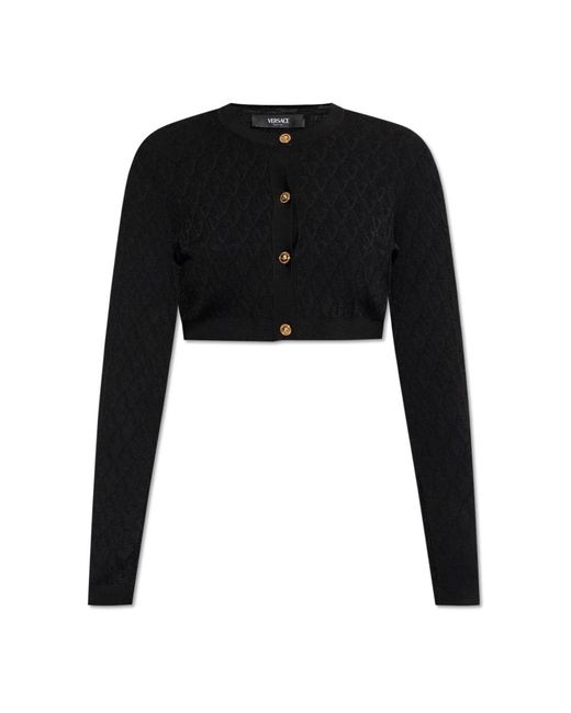 Versace Truien & Vesten ,Zwart ,Leer Korte Cardigan in het Black