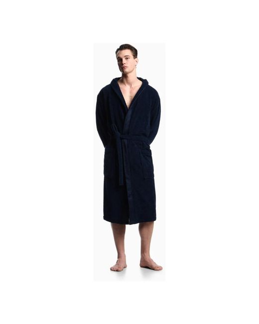 Emporio Armani Blauwe Katoenen Badjas Met Capuchon in het Blue voor heren