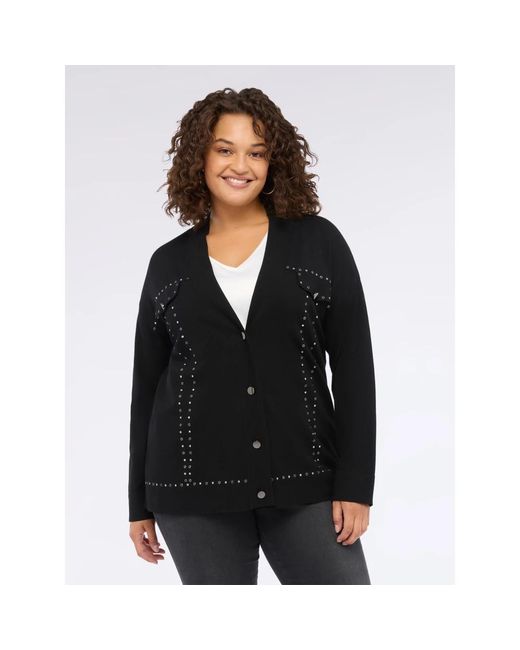FIORELLA RUBINO Truien & Vesten ,Zwart ,Polyester Cardigan Met Studs in het Black