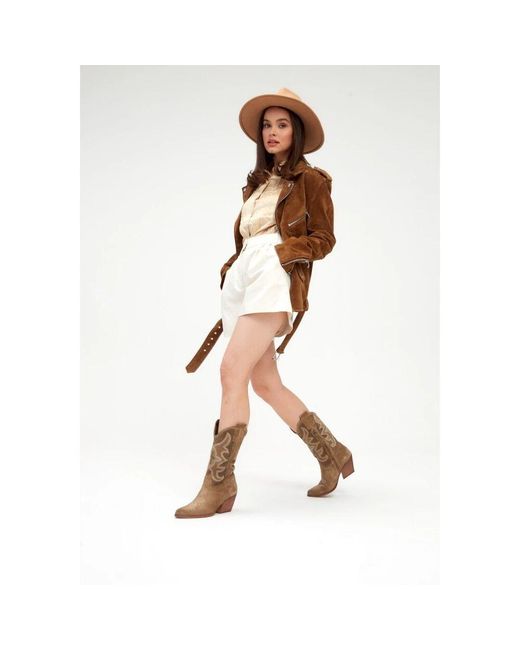 CESARE GASPARI Brown Bestickte Leder-Cowboystiefel