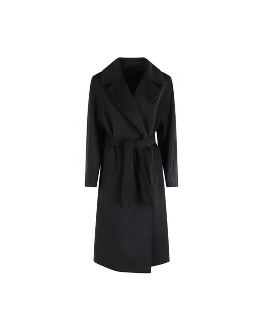 Weekend by Maxmara Jassen ,Zwart ,Leer Zwarte Getailleerde Midi-Jas Met Riem in het Black