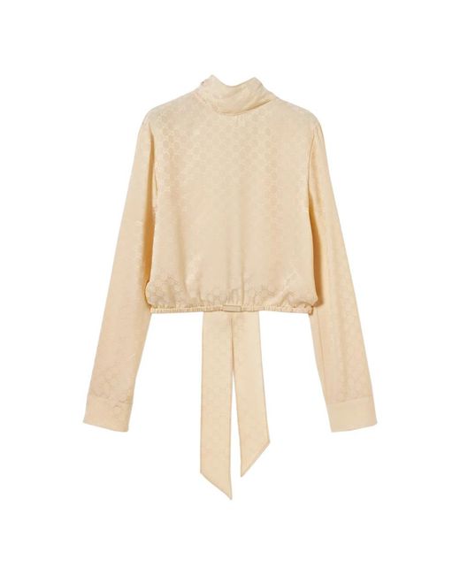 Blusa De Jacquard De Seda Con Gg, Talla Gucci de color Natural