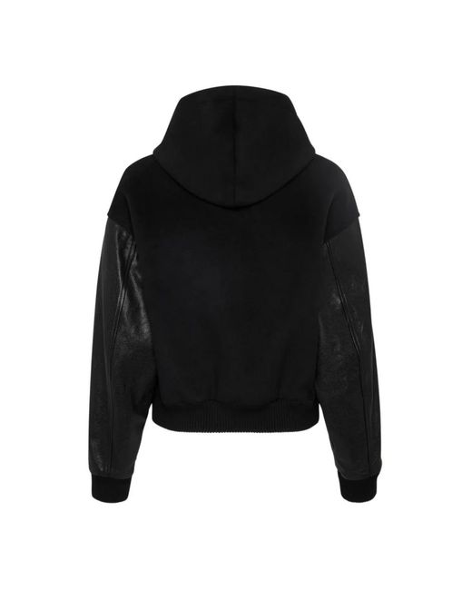 DSquared² Jassen ,Zwart ,Wol Zwarte Jas Met Capuchon En Leren Mouwen in het Black voor heren