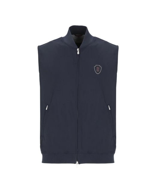 Brunello Cucinelli Jassen ,Blauw ,Blauw Mouwloos Jack Met Ritssluiting Aan De Voorkant in het Blue voor heren