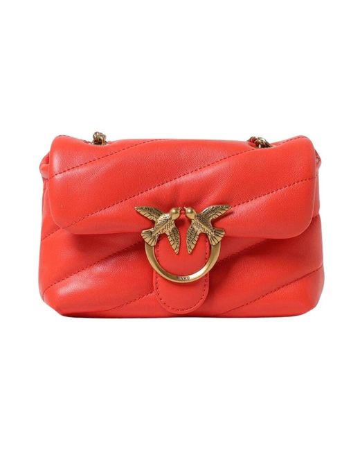 Pinko Red Elegante Love Birds Gesteppte Schultertasche