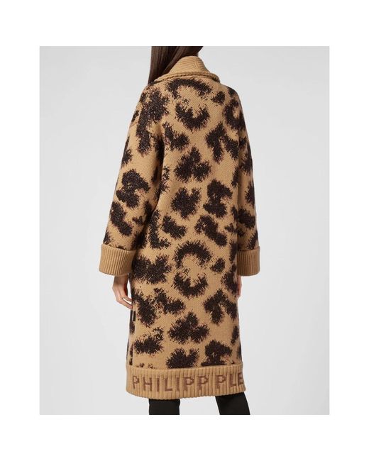 Philipp Plein Truien & Vesten ,Bruin ,Wol Cardigan Leopard in het Brown