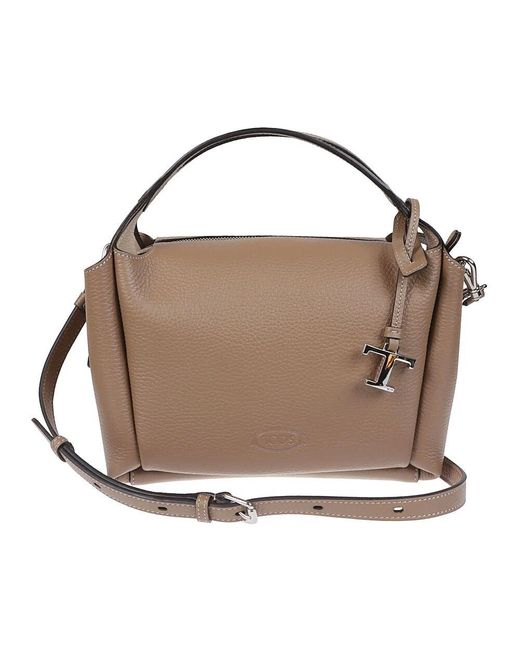 Tod's Brown Mini gehämmerte lederhandtasche in schwarz