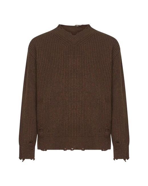 MM6 by Maison Margiela Brown V-Neck Knitwear for men