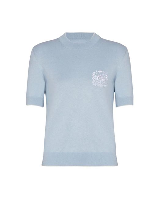 Balmain Blue Bestickte Logo Crew Neck Pullover