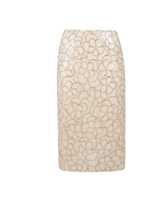 Des Phemmes Natural Pailletten Midi Kleid Mit Seitenschlitz