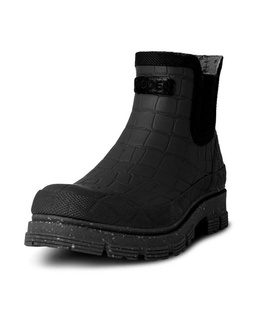 Woden Schoenen ,Zwart ,Katoen Croco Waterproof Rubber Boot in het Black