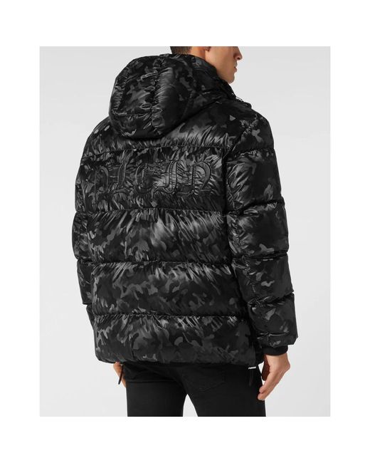 Philipp Plein Nylon Down Jacket in het Black voor heren