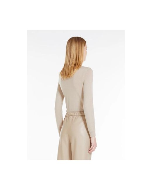 Max Mara Truien & Vesten ,Grijs ,Wol Jersey High Neck Ribgebreide Trui in het Natural