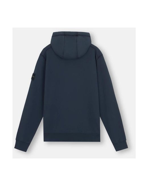 Stone Island Hoodies & Sweatvesten ,Blauw ,Katoen Full Zip Hooded Sweatshirt Met Slub Effect in het Blue voor heren