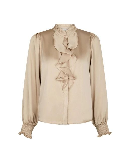 Neo Noir Overhemden ,Polyester Fleur Drapy Satin Blouse in het Natural