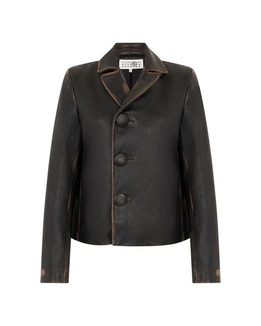 MM6 by Maison Margiela Black Leather Jackets