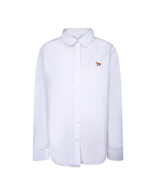 Camicia bianca in cotone colletto classico di Maison Kitsuné in White
