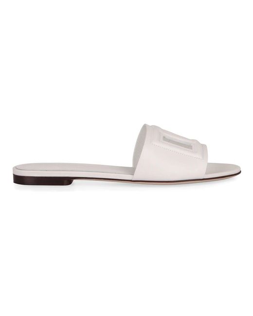 Dolce & Gabbana White Kalbsleder runde zehen slides